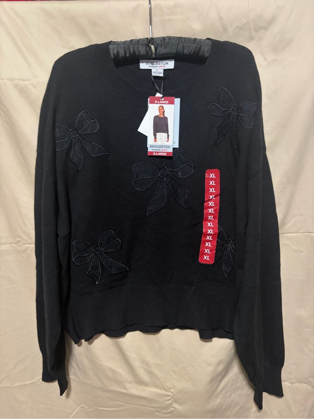 Bridgerton Embroidered Bow Crewneck Sweater in Black - XL